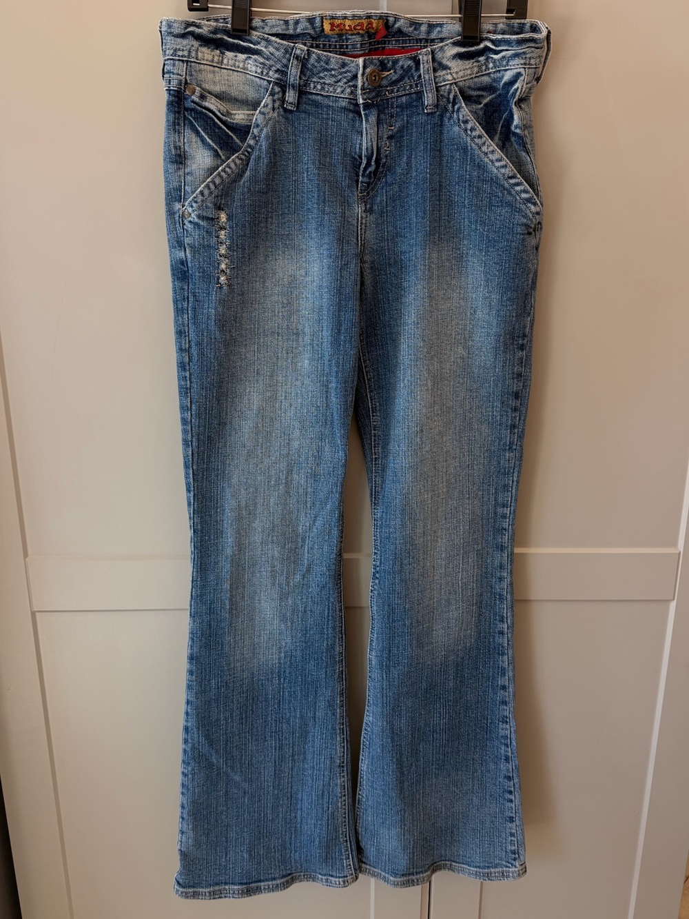 Vintage Y2K Mudd Jeans Size 11 Low Rise Flare Distressed Patchwork Denim